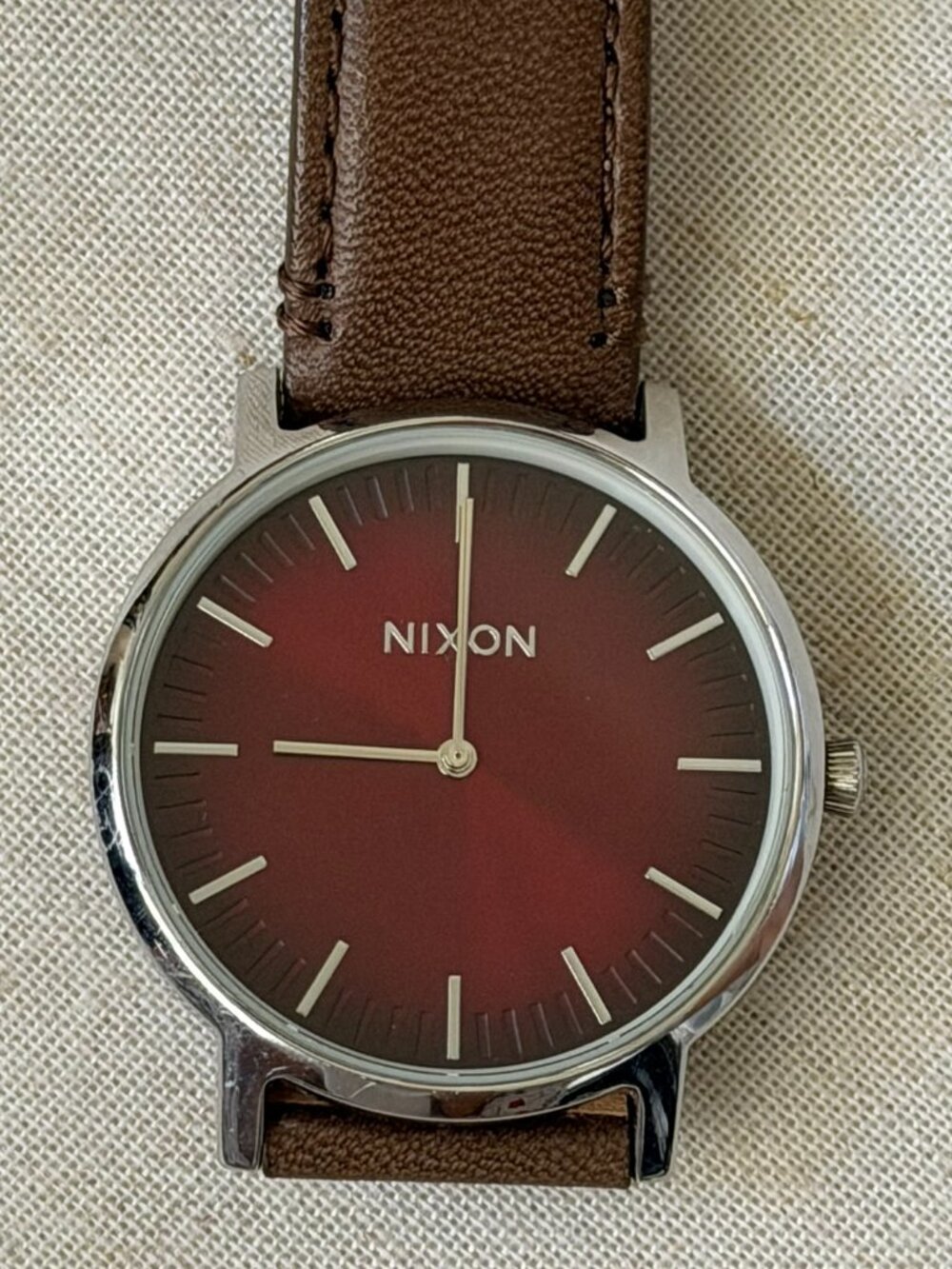 Nixon The Porter Burgundy Red Dial Leather Watch Quiet Luxury Minimalist Unisex